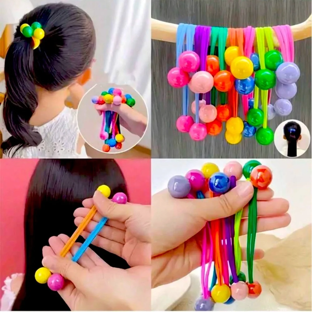 🟡🟢🟣🔵 COLORFUL ELASTIC BALL HAIR TIES FOR GIRLS❗️ 10 PIECES❗️🔵🟣🟢🟡